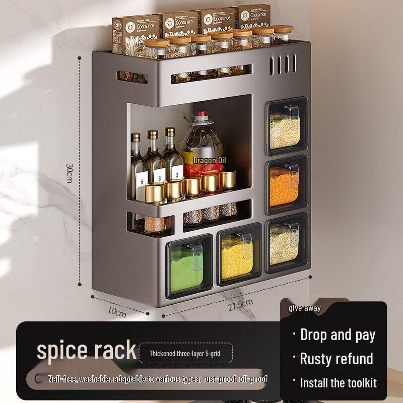 Wall-Mounted Kitchen Spice Rack & Seasoning Organizer