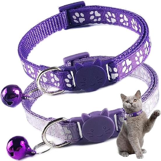 Pink Breakaway Cat Collar with Bells, 2 Pack Break Away Kitten Collar with Bells, Female Cat Collar for Girl Cats Kitty