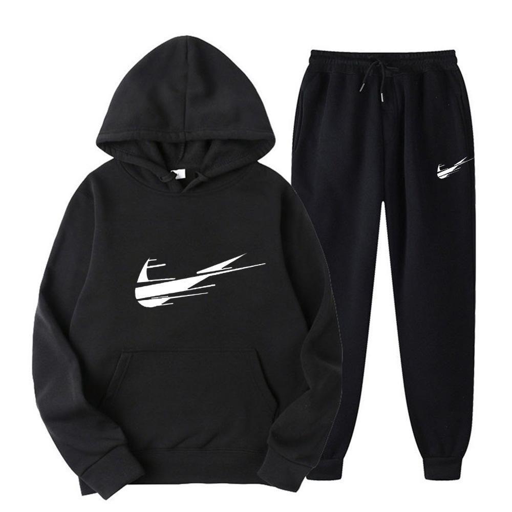 Cross Mirror Unisex Fleece Printed Sweatshirt Pants Two-piece Set Casual Sports Trend Hooded