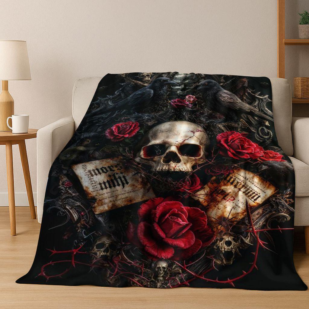 3D Viking Oding Raven Crow Skull Huginn Muninn Norse Flannel Blanket,Warm and Cozy Soft Throw Blanket for Home Bedroom Bed Sofa