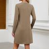 Women's Casual Round Neck Hem Slit Long Sleeve Dress