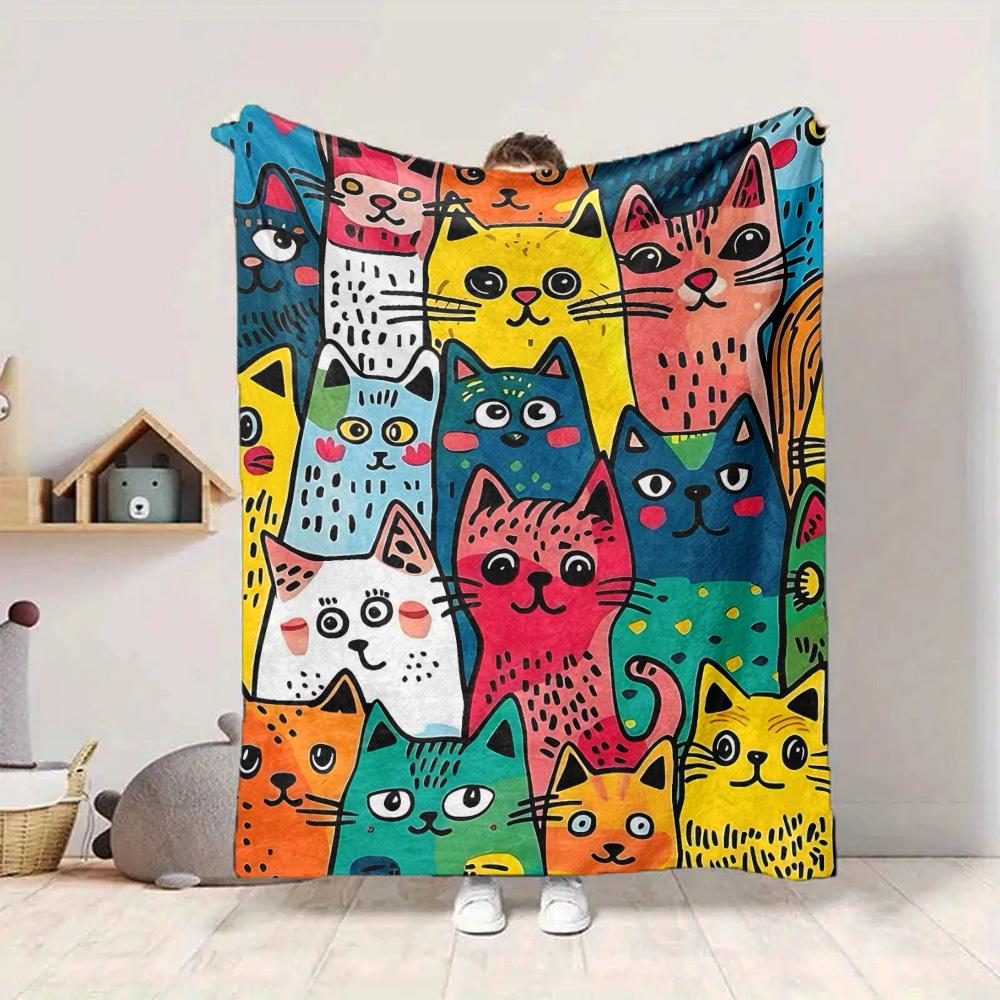1pc Colorful Cats Blanket Warm, Cozy, And Soft, Suitable for Sofas, Beds, Cars, And Office Use.Perfect for Camping And Travel, Making It a Great Gift