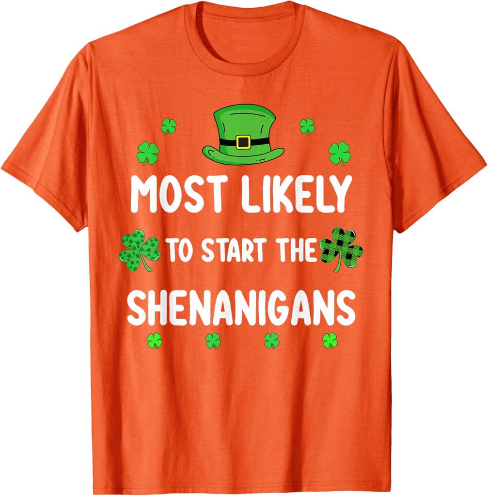 Am wahrscheinlichsten, den Unfug zu beginnen St. Patrick's Day Kleeblatt Grafik T-Shirt Lässiges lockeres T-Shirt für Unisex