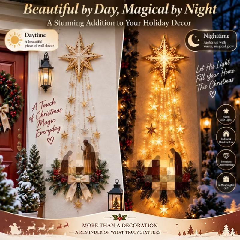 Bethlehem Star Led Lighted Wall Hanging Ornament Warm Light Christmas Nativity Scene Decor For Home Door Holiday Party