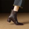 Fashion New Autumn Genuine Leather Women Boots Fashion Round Toe Boots for Women Short Boots Botines Mujer Chunky Heels Black Brown