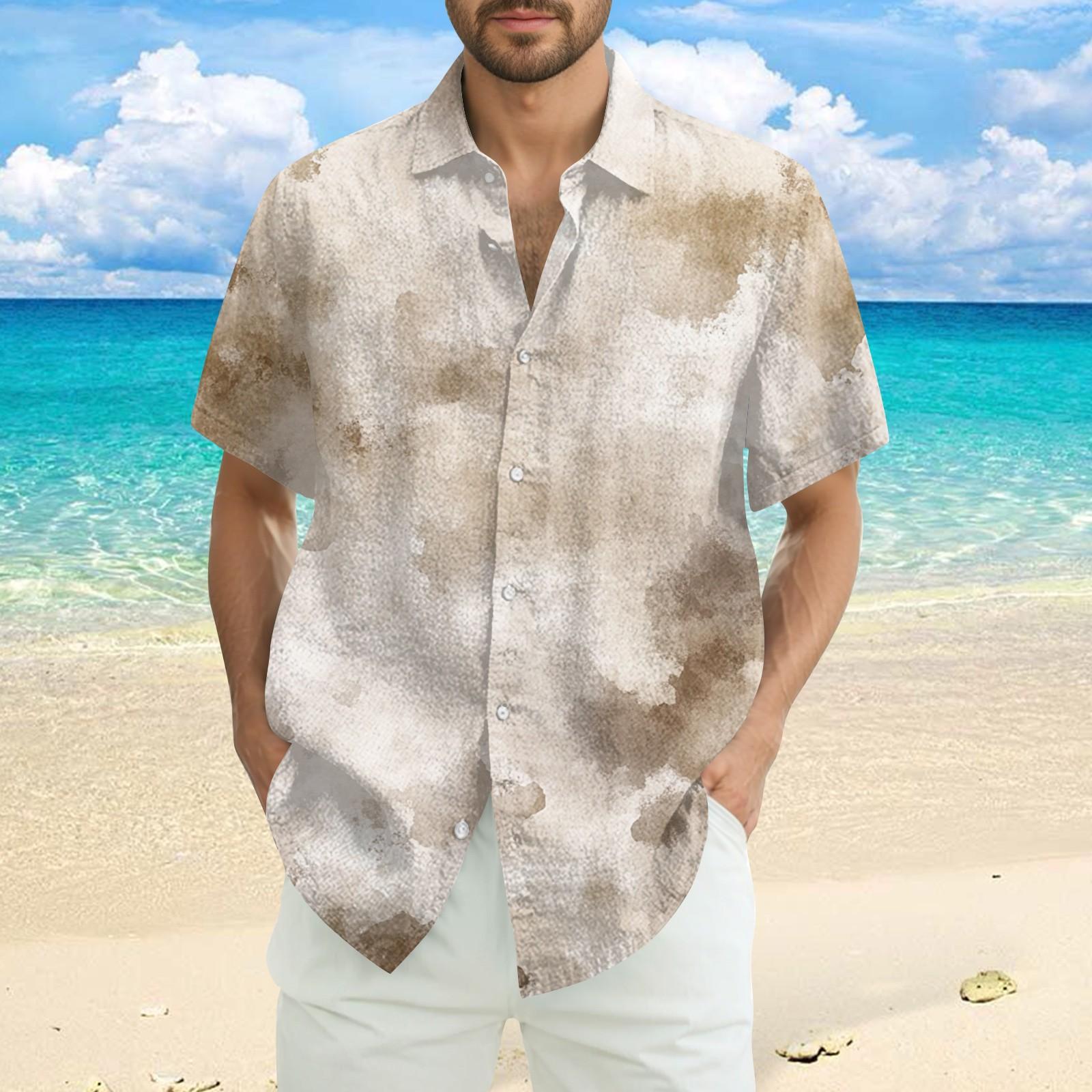

Мужская модная свободная рубашка с коротким рукавом для пляжа с принтом L бежевый