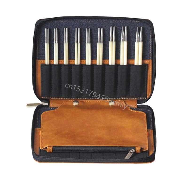 9Pairs Interchangeable Aluminum Circular Knitting Needle Set 3mm-6.0mm with Leather Case for Beginner Knitting Weaving 6XDE