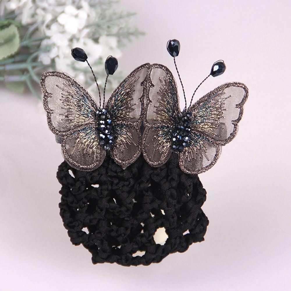 Crystal Hotel Embroidery Women Spring Clips Ponytail Clip Korean Bun Snood Hairgrips Cover Net