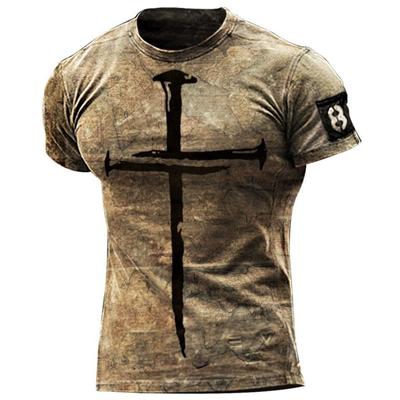 T-shirt da uomo con stampa vintage Jesus Cross, poliestere estivo, traspirante, girocollo, maniche corte larghe, taglie forti, top Rock Street