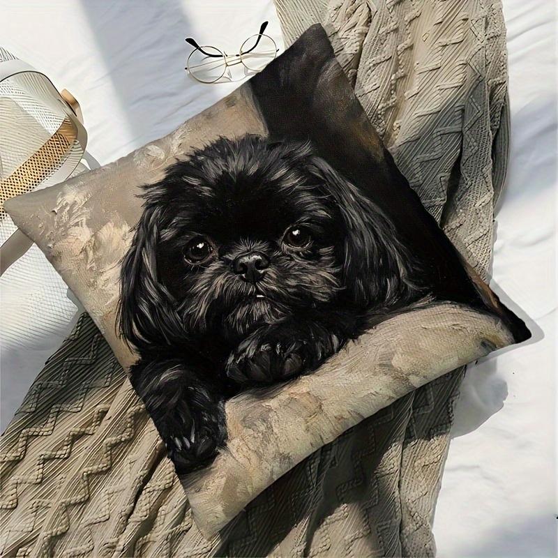 Vikama Moderne Schwarze Shih Tzu Kissenhülle Ultra-Weiches Fleece Einseitig Bedruckt Für Sofas Schlafzimmer Wohnzimmer