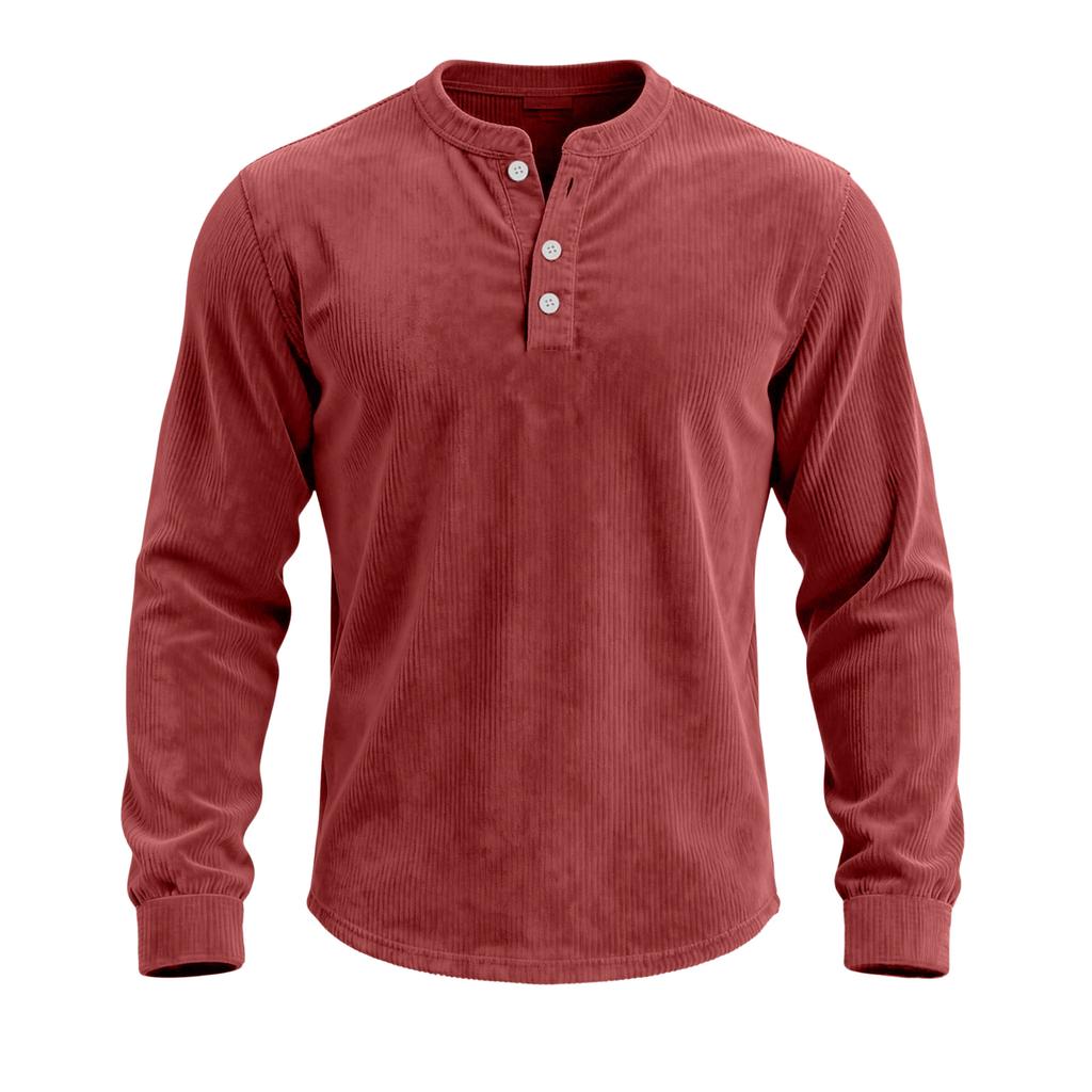 Men's Relaxed-Fit Button-Down Collar Corduroy Pullover Long-Sleeve Top