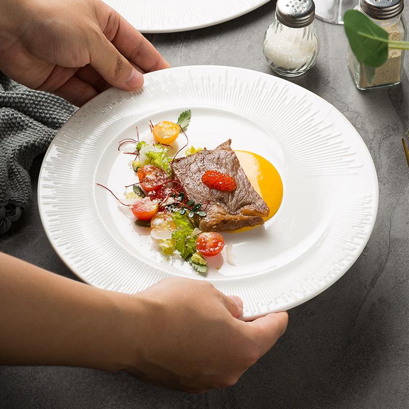 Solid Color Steak Plate Round Flat Plate Nordic Cake Tray Home Dish Plate Restaurant Light Luxury Plating Tableware