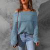 Womens Sweater Off Shoulder Solid Color Loose Fit Long Sleeve Temperament Elegant Winter Wear