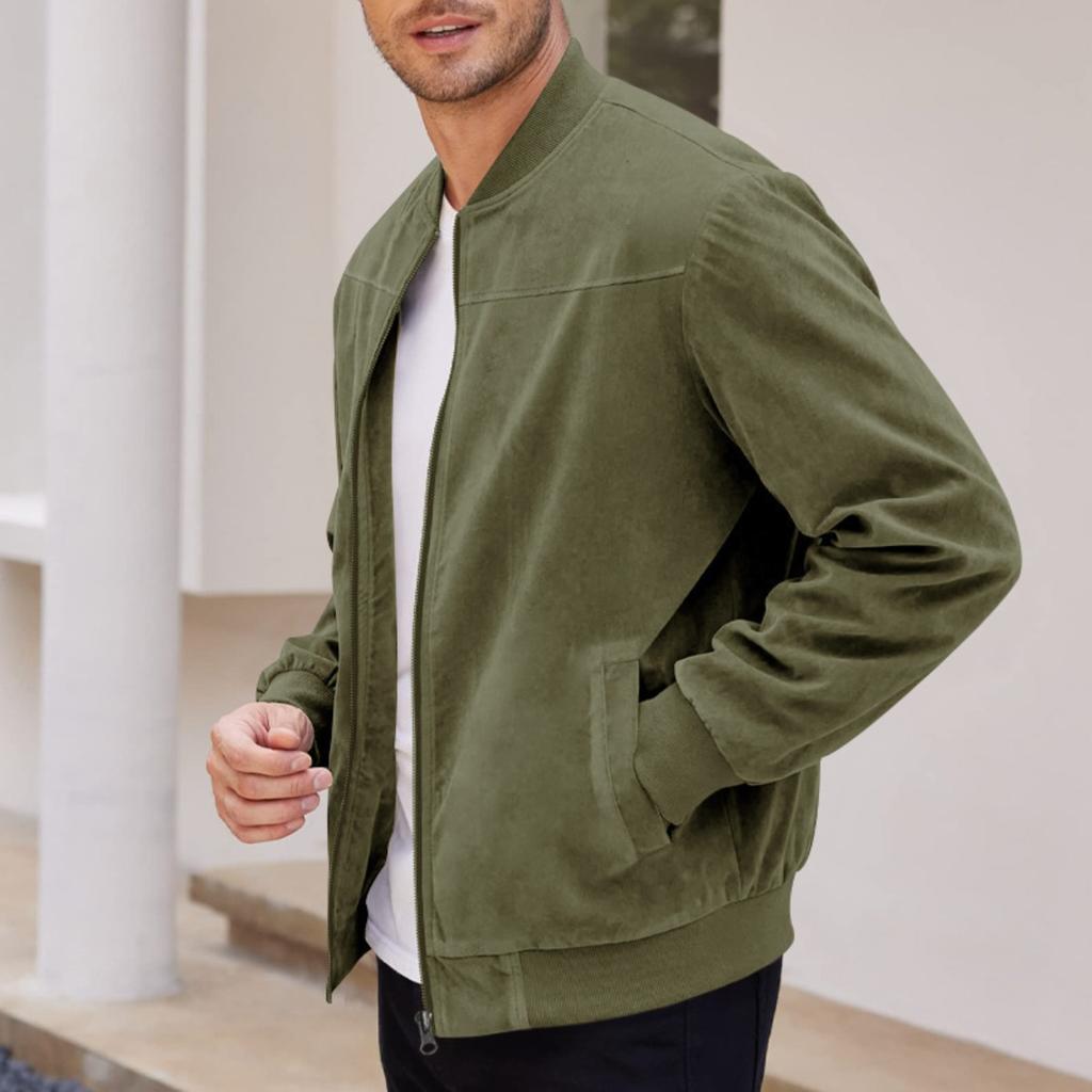 Men's New Autumn Suede Pilot Jacket, Casual Large Size Zip-up Stand Collar Outerwear For European American