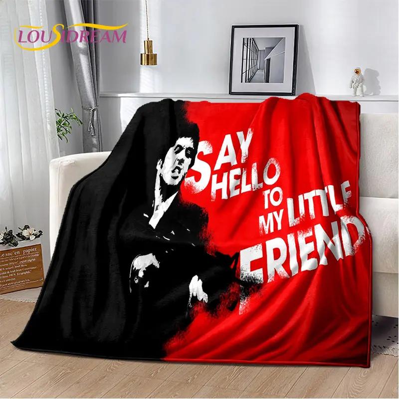 Film Scarface Tony 3D-Druck Weiche Plüschdecke, Flanelldecke Überwurfdecke für Wohnzimmer Schlafzimmer Bett Sofa Picknick Abdeckung