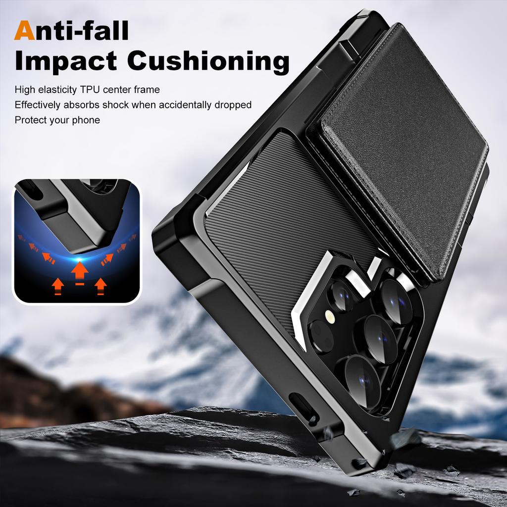 For Samsung Galaxy S24 Ultra Case Card Slot Kickstand Leather+TPU Reinforced Corner Phone Cover