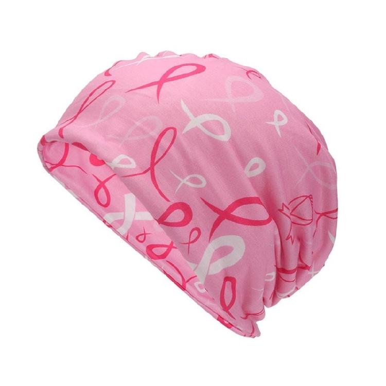 

Warm Skull Hat for Breast Cancers Awareness Elastic Soft Ribbon Print Headscarf Hat Headwrap Hat for Cancers Patient