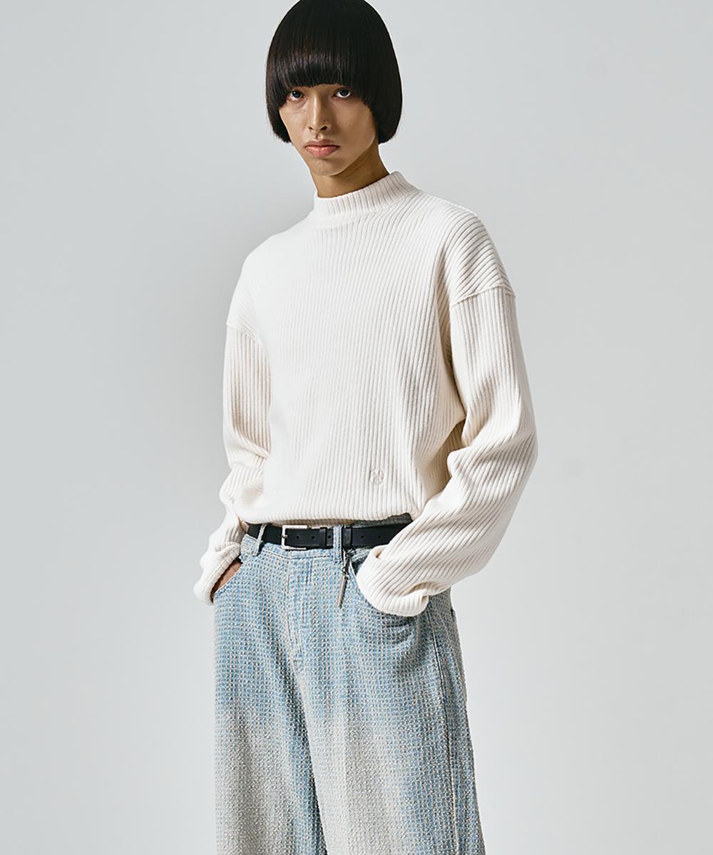 Noir Ribbed Mock Neck Loose Sweater (Cream) Cream/50