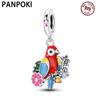 PANPOKI Copper Colorful Parrot Bird Authentic Pendants Bracelets Charm Bead Charms Jewellery Party Bead Charms Do It Yourself Trendy Gifts