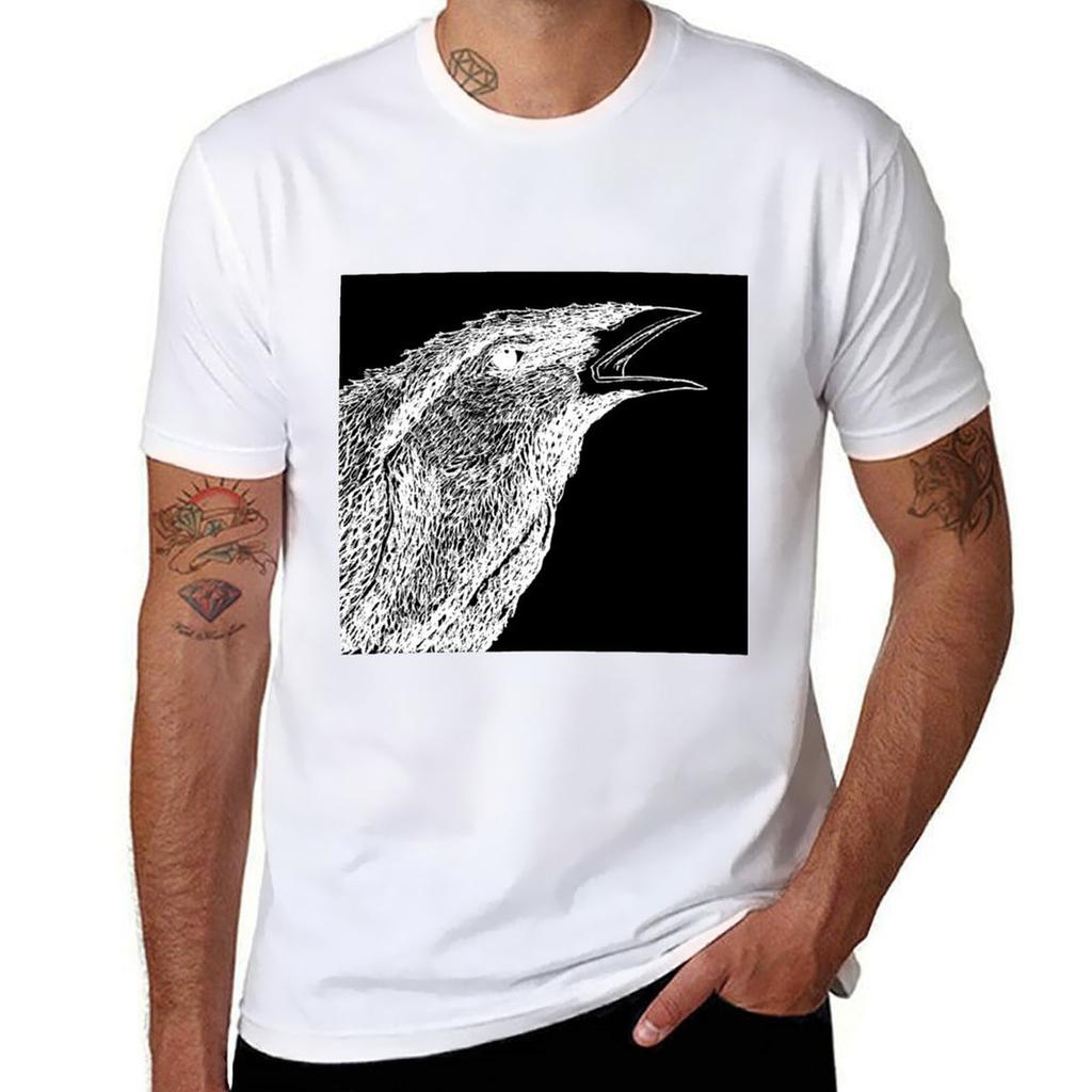 corbeau blanc sur fond noir TShirt Casual Streetwear Short Sleeve Tee