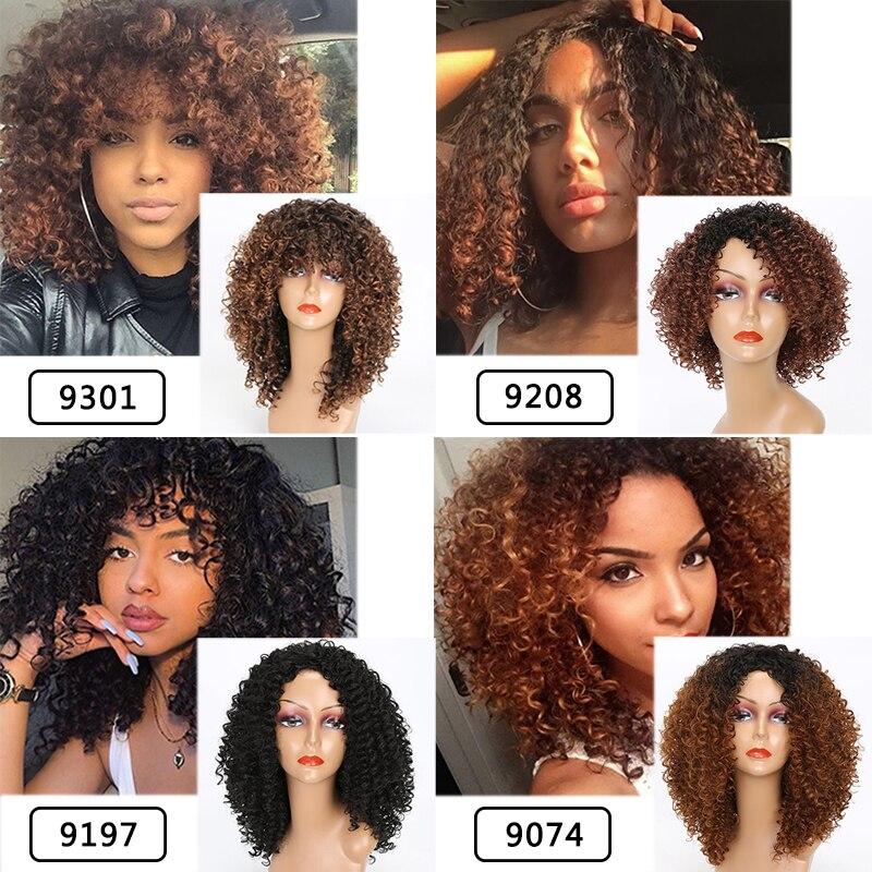 XINRAN Kıvırcık Doğal Siyah Gri Ombre Saç Isıya Dayanıklı Sentetik Peruk Kadınlar İçin Patlamalı Karışık Kahverengi ve Sarı Peruk