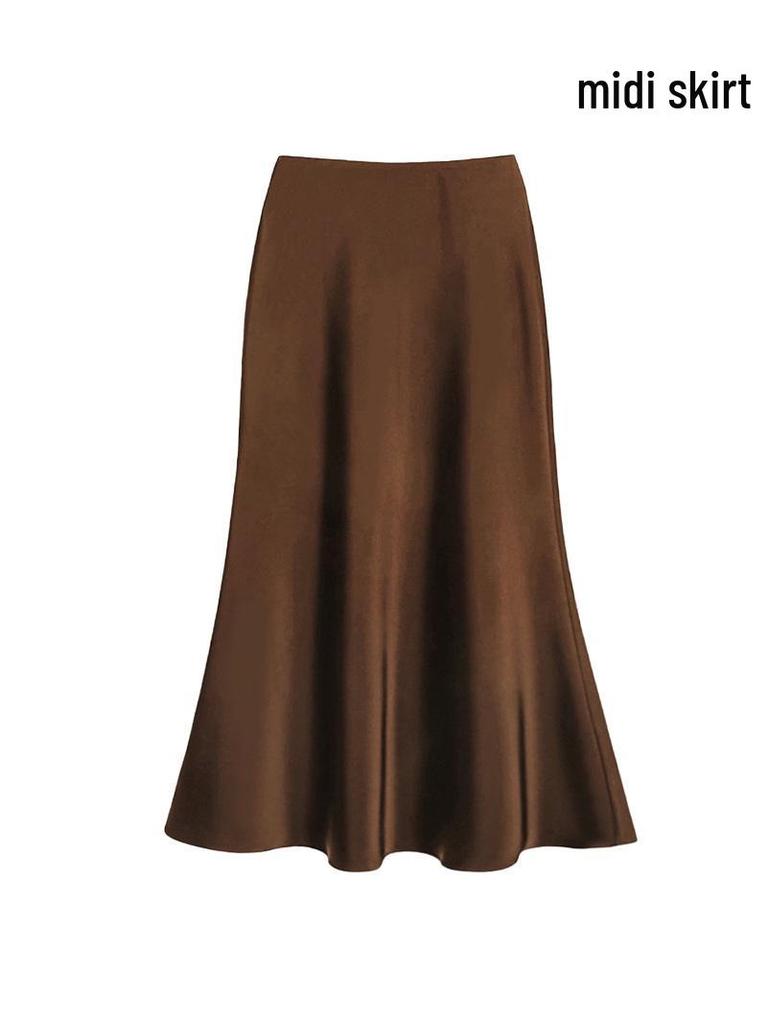 French Luxury Imitation Satin High-Waist Fishtail Midi Skirt for Women