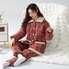 Pajamas Women'S Winter Three-Layer Thickened Fleece Woven Cotton Padded Coral Fleece Autumn And Winter Loungewear