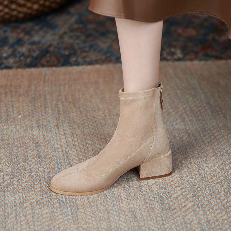 Fashion Ankle Boots for Women Work Suede Zip Medium Heels Woman Short Shoes Y2k Fashion 2025 High Quality Hot Booties Chic and Elegant