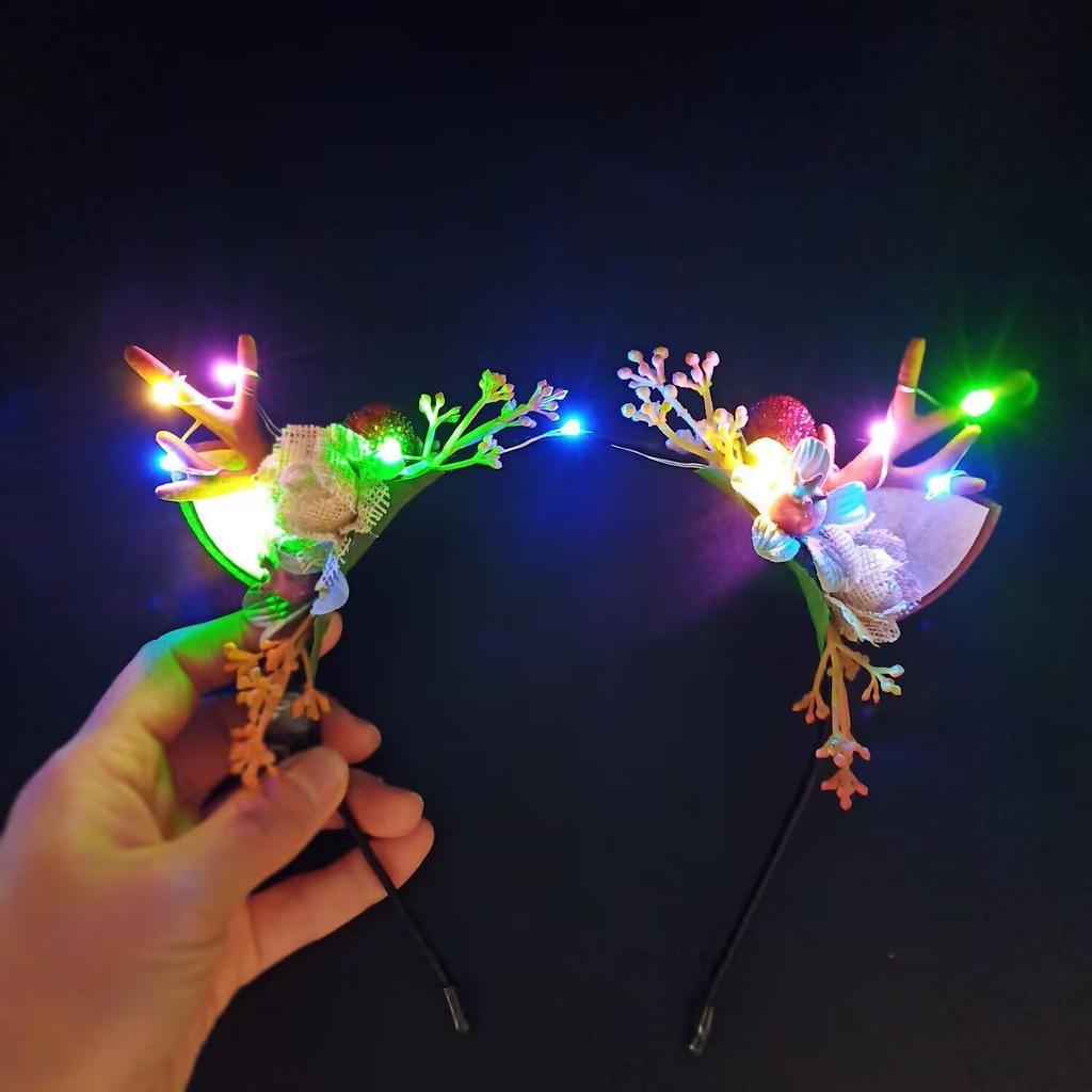 Glowing Reindeer Berry Antler Headband for Christmas & Halloween Parties