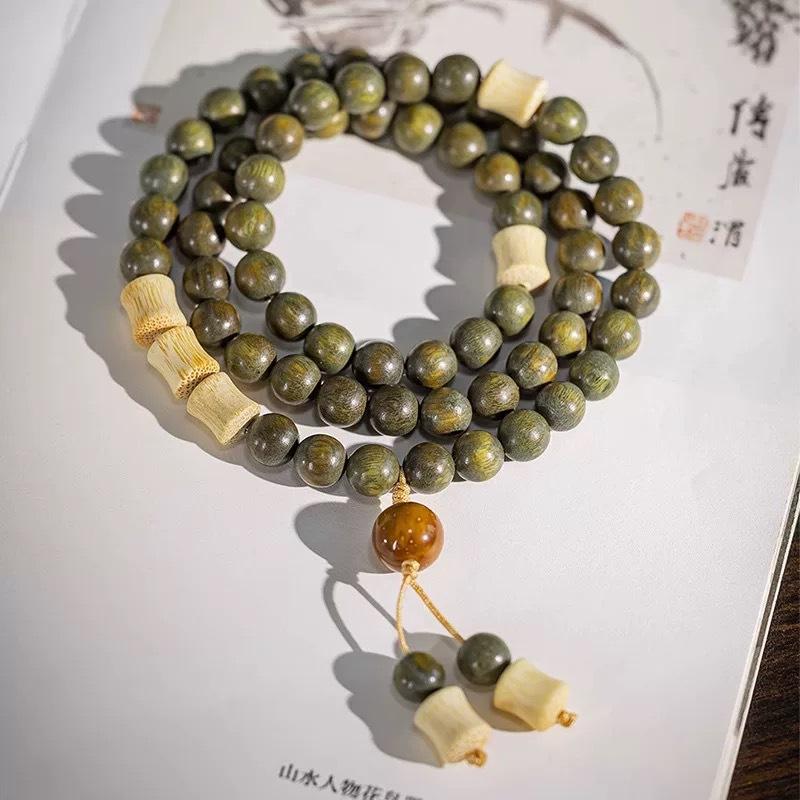 Chinese Green Sandalwood Multi-circle Bracelet Female Wenwan Sandalwood Bead Holding Rosary Male