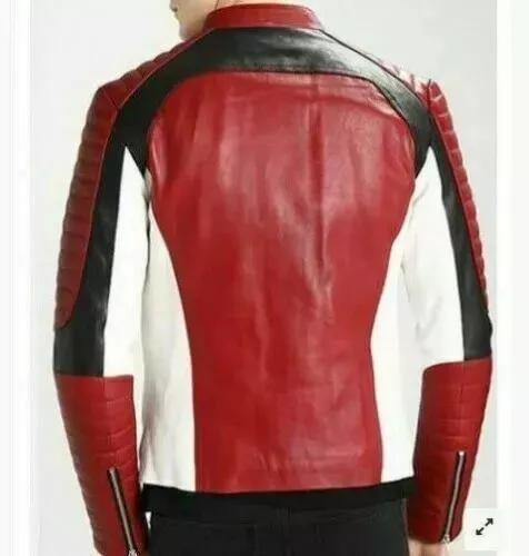 Red Handmade New Men's Jacket Stylish Leather Lambskin Genuine Biker Motorcycle