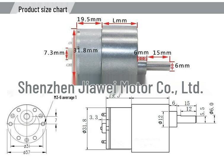 JGB37-500 Variable Speed DC Geared Motor 6V/12V/24V, Low Speed Miniature Metal Gear Electric Motor