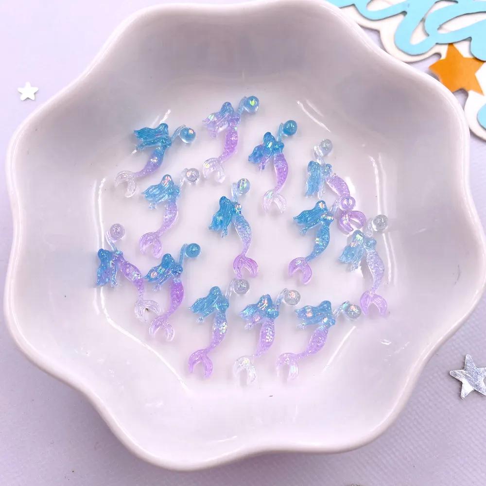 100Pcs Resin Colorful Mini Luminous Mermaid Nail Charms Glow Shell Ocean Flat Back Rhinestone Art Decor Accessorie DIY Scrapbook