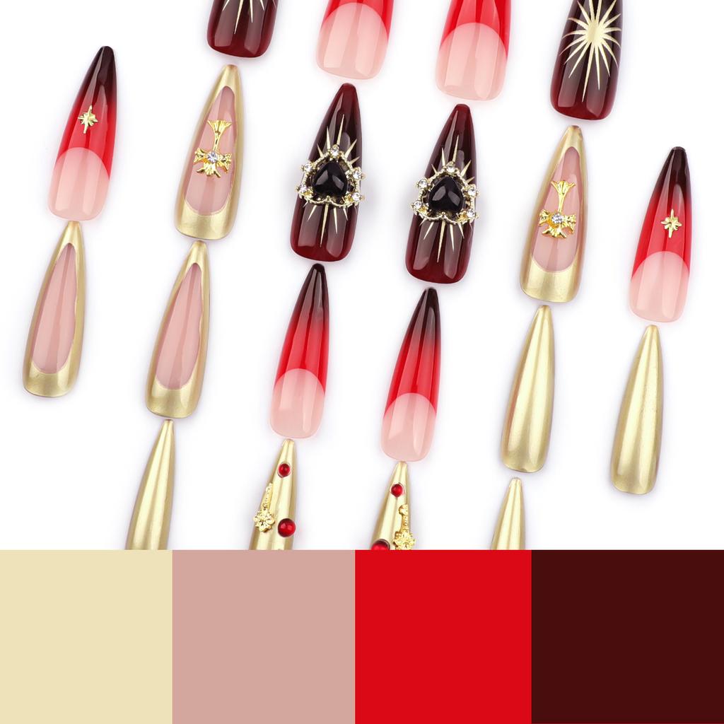 Europe and the United States wear nail Croce heart cross manicure fake nail French red gradual change flash nail piece