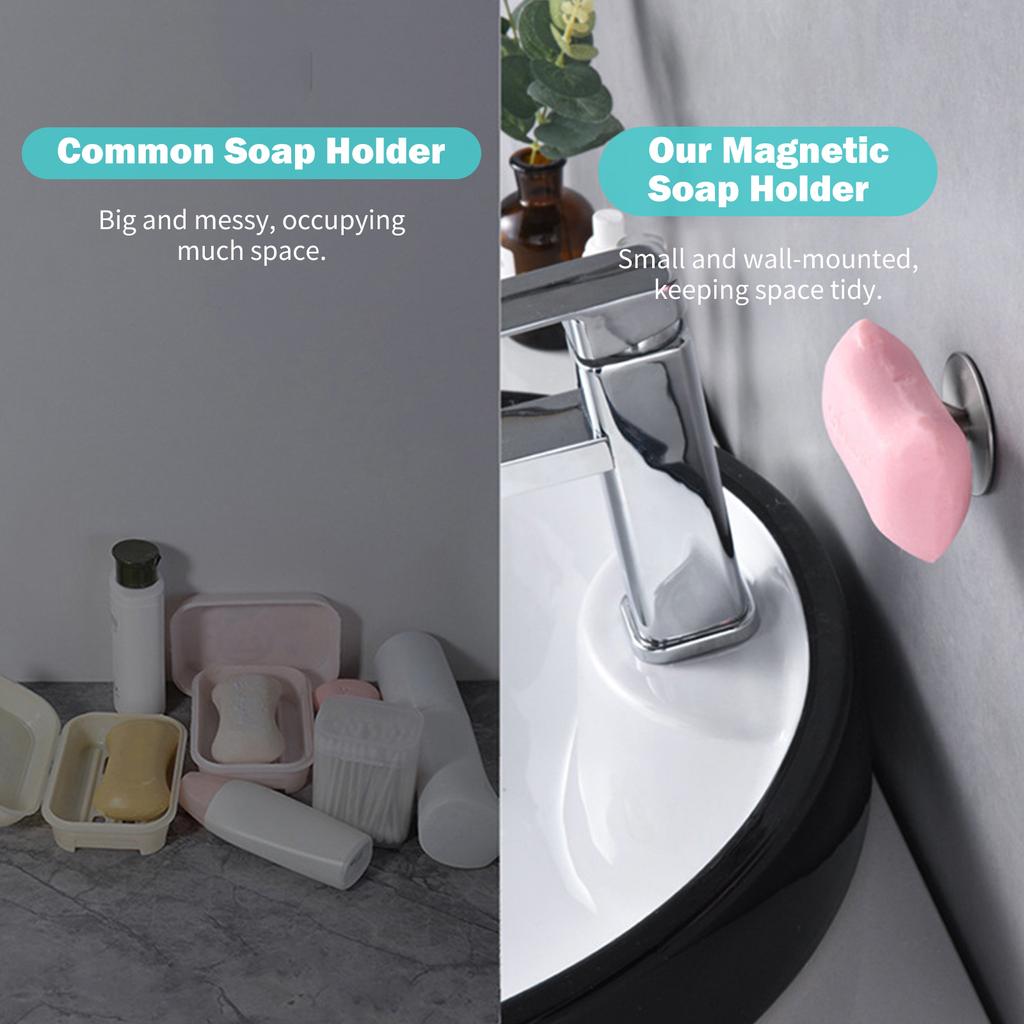 Wall-Mounted Magnetic Soap Holder Rustproof Stainless Steel Holder for Bathroom Kitchen Storage Room No Drilling Required