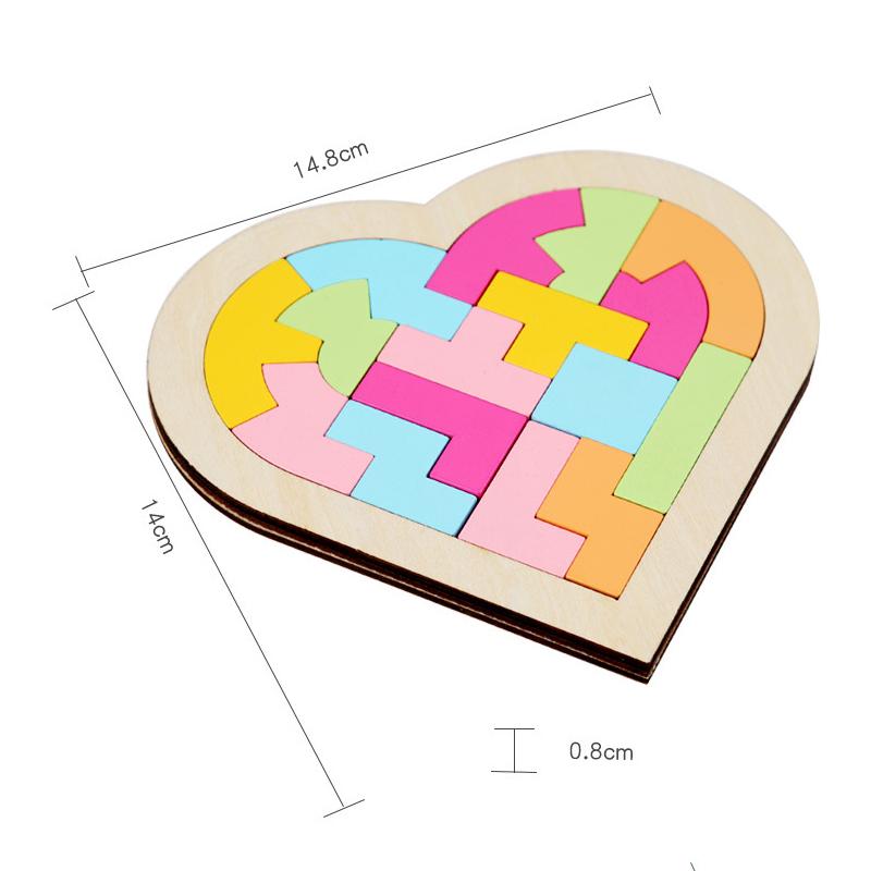 Kids Wooden 3D Puzzle Game Colorful Jigsaw Tangram Math Toys Heart Shape Baby Montessori Educational Learning Toys
