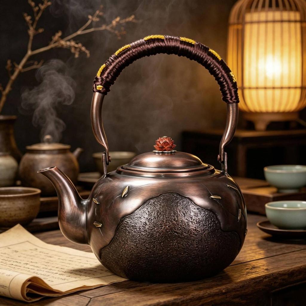 Copper Kettle Handmade with Wrapped Handle Dark Bronze for Tea Lovers, Collectors, Kitchen