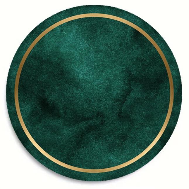 Green and Golden Circular Rug - 2D Flat Non-Slip Floor Mat for Easter - Washable Indoor Outdoor Holiday Decor Area Carpet Rug