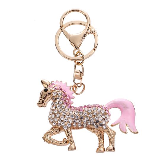Keychain Pendant Chinese Style Rhinestones Inlaid 3D Chinese Zodiac Horse Design Key Chain Metal Charm Bags Keyring