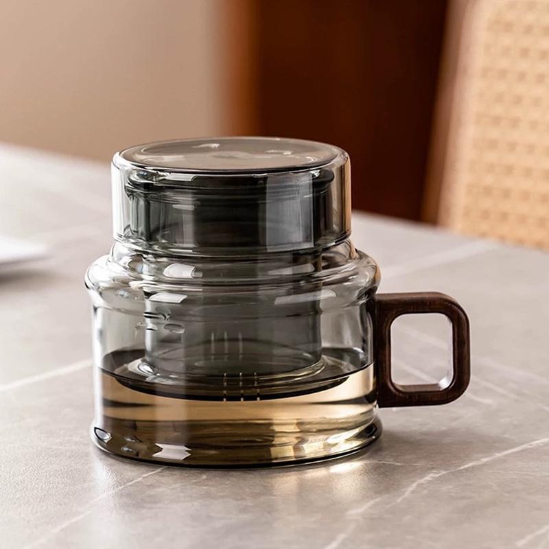 Heat-Resistant Tea Water Separation Glass Tea Cup With Filter Wooden Handle Lid Brewing Flower Tea Cup Tea Maker
