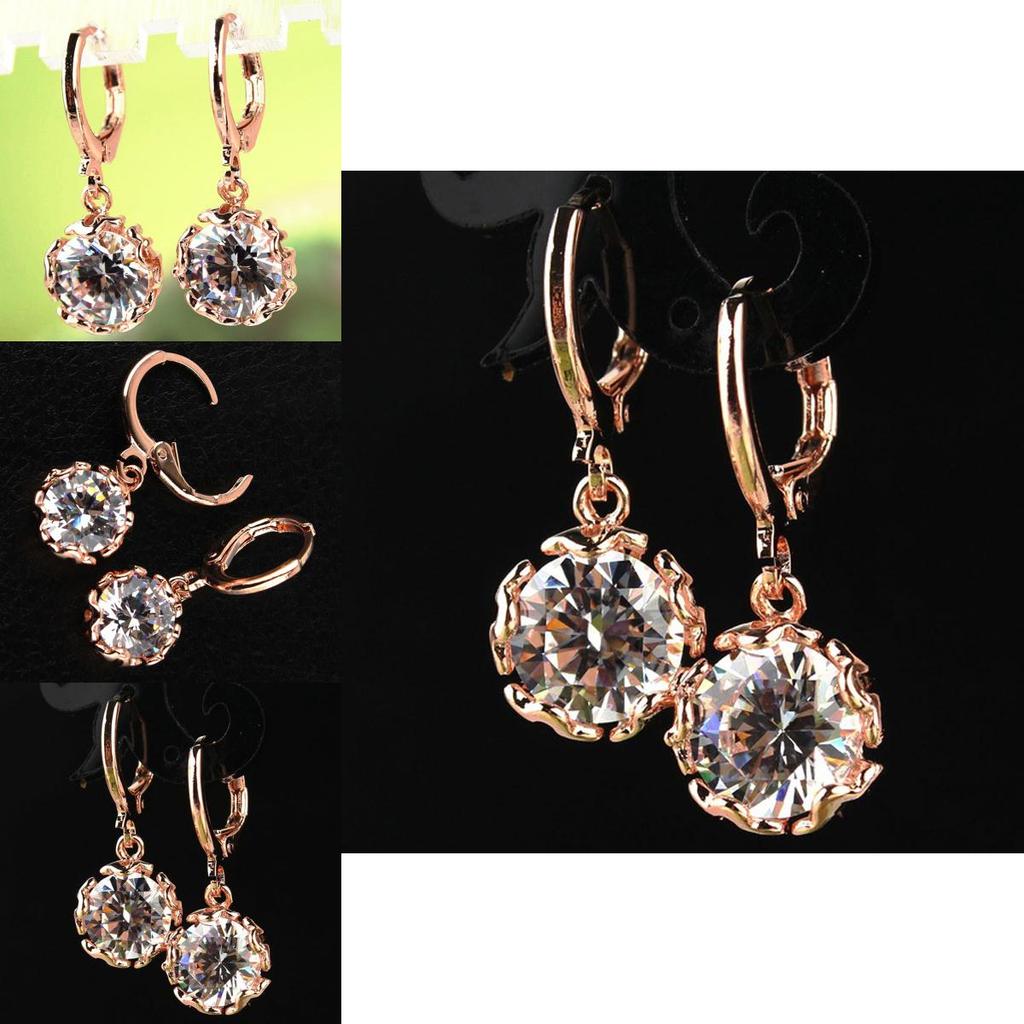 Elegant Fashion Women Rose Gold Plated White Crystal Stone Dangle Drop Earrings For Special Occasions