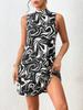 Women's summer European and American printed stand-up collar dress