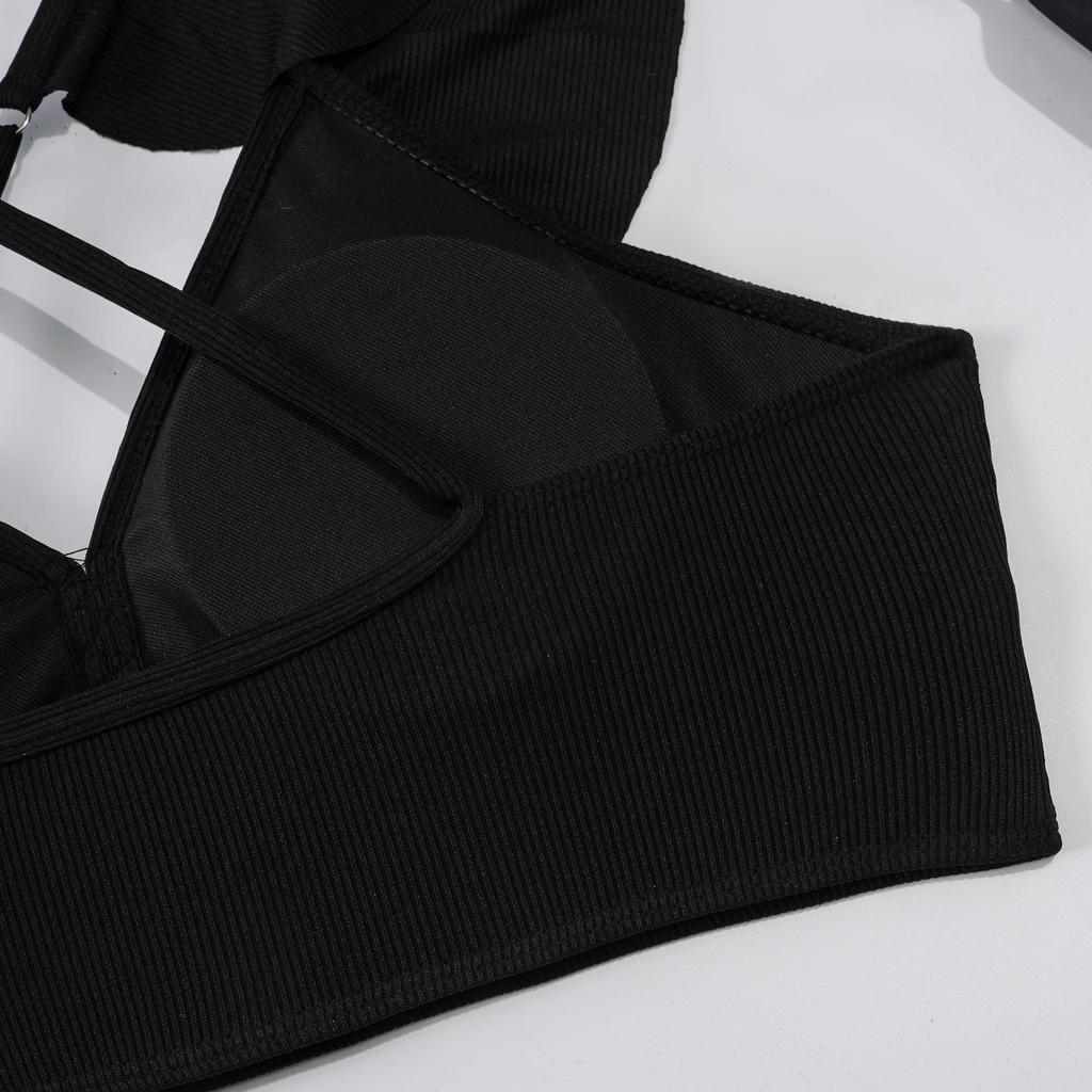 Bikini a tre pezzi alla moda europeo e americano con top arricciato