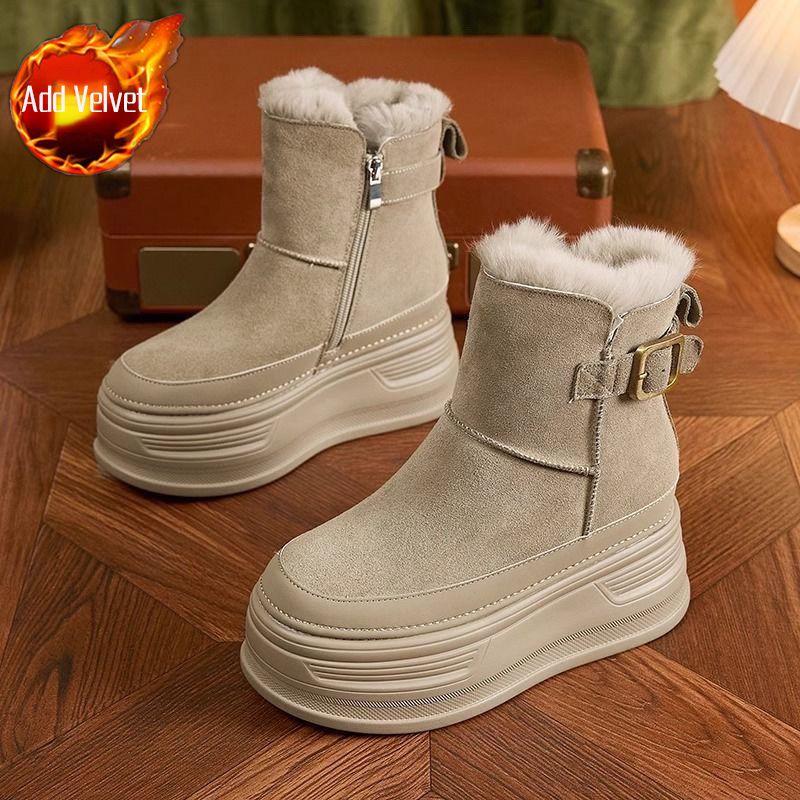 Fashion Height Increase Chunky Round Toe Booties High Quality Autumn Winter Snow Boots for Women Hot 2025 New in Plush Woman Shoes Sale