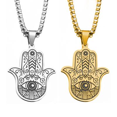 Hamasa Hand of Fatima Devil's Eye Pendant Necklace Women Men Lucky Amulet Stainless Steel Jewelry Gift