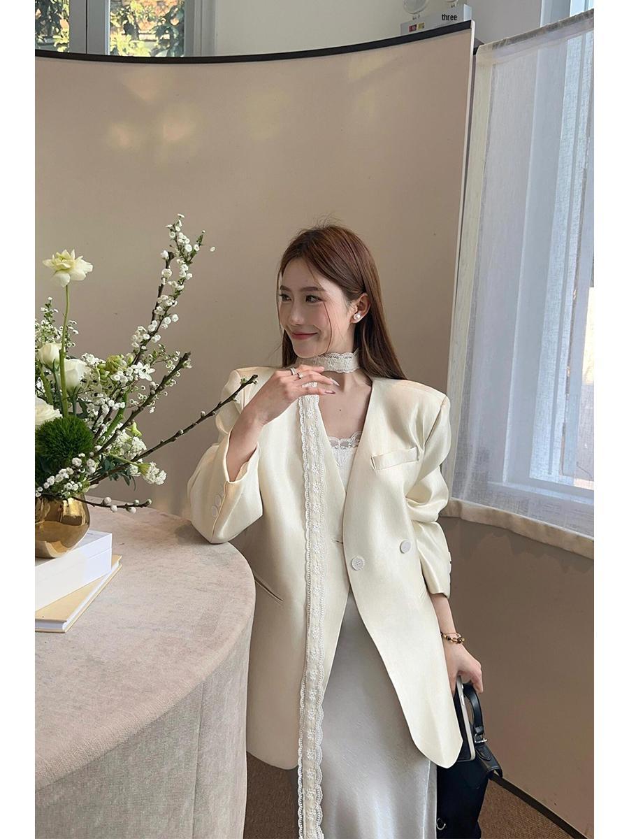 

Women s Satin Blazer Jacket - Spring/Autumn 2025, Small Size, Socialite Niche Design Medium