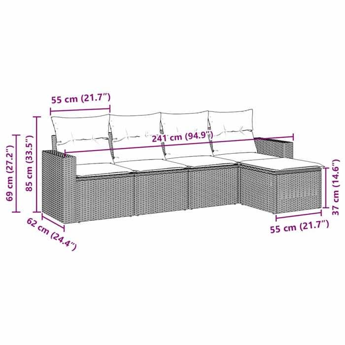 VidaXL Salon de Jardin avec Coussins 5 pcs, Canapés de Terrasse, Ensemble de Meubles de Patio, Mobilier d'Extérieur, Marron 3218883