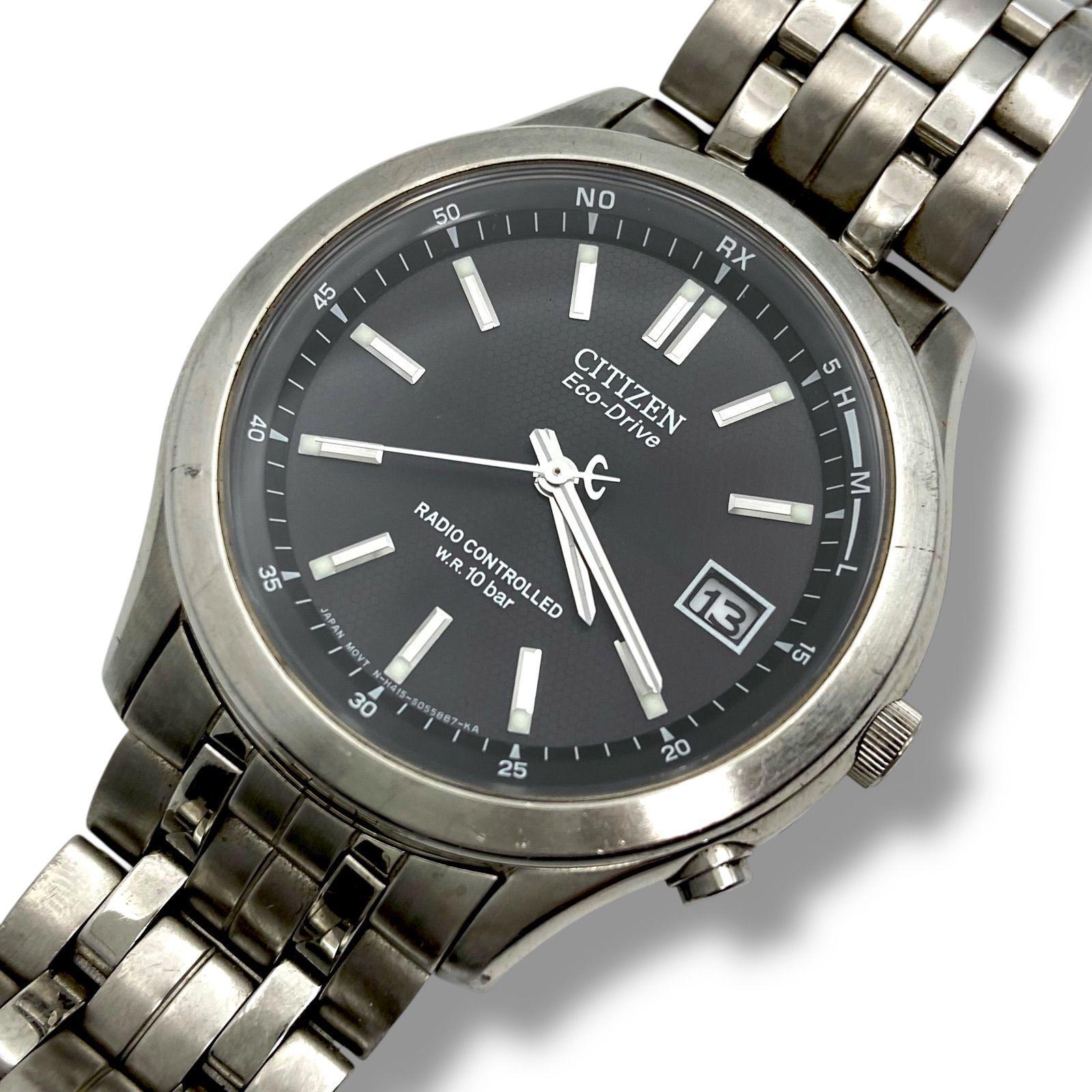 Used Operation Citizen CITIZEN Eco-Drive H415-S033004 Watch Radio Solar Date Black Dial Silver Men s ts119