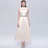 Elegant Sleeveless Round-Neck Slimming Satin A-Line Maxi Dress for Women Vintage Solid Mid Length Prom Birthday Party Formal Dress
