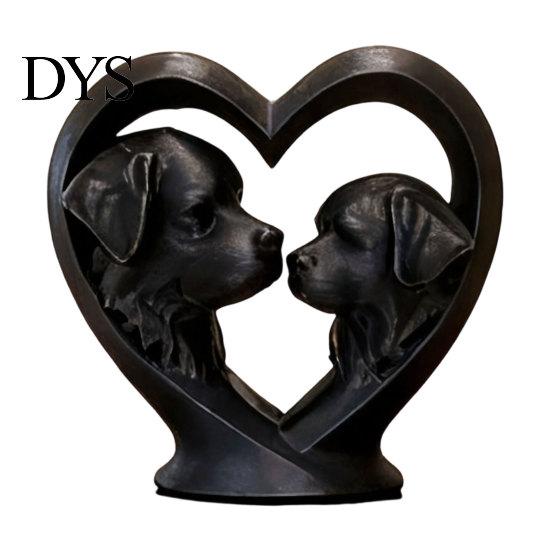 Цельная литая скульптура, 3D-печать, Собака Бернар, Скульптура в форме сердца, Полая силуэтная статуэтка животного в форме сердца, Матовое черное покрытие, Минималистичная чёрный